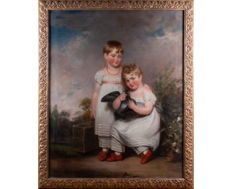 Circle of Ramsay Richard Reinagle (1775-1862) Portrait of Two Children, each depicted full length, wearing white dresses and 