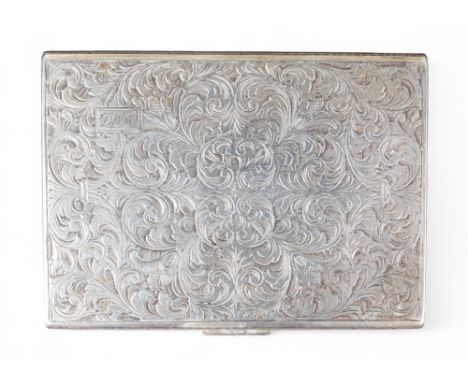 Continental, Early 20th century A silver-coloured metal foliate engraved cigarette case.  To be sold without reserve  Dimensi