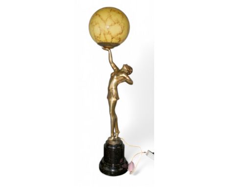 Art Deco style, probably antique A sportswoman holding a glass ball, adapted as a lamp  From the personal collection of Mandy
