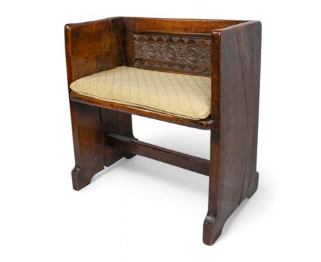 19th century A mahogany Jacobean style church pew  To be sold without reserve  Dimensions: 26 in. (H) x 25 in. (W) x 12 in. (