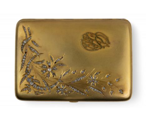 Art Nouveau&nbsp; c.1900 Rose cut diamond inset cigarette case in 14k gold  Property of a nobleman  Approx weight: 144g 