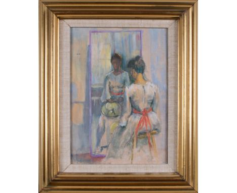 Prue Sapp (British, 1928-2013) Sunday Afternoon Oil on board Signed lower left&nbsp; With Bourne Gallery, Reigate label verso