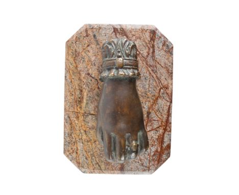 French 19th century A converted door knocker, on marble plinth&nbsp;  Dimensions: 6 in. (L)
