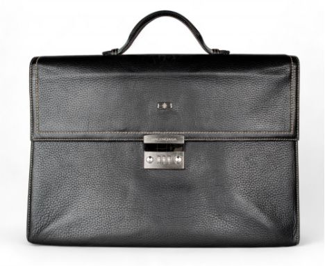 Balenciaga A vintage black leather briefcase With white stitching and a silver metal combination lock With both internal and 