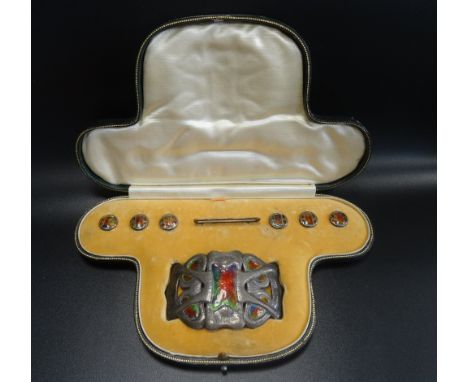ART NOUVEAU LIBERTY & CO. ENAMEL DECORATED SILVER BUCKLEof pierced and shaped design, hallmarks for Birmingham 1903; together