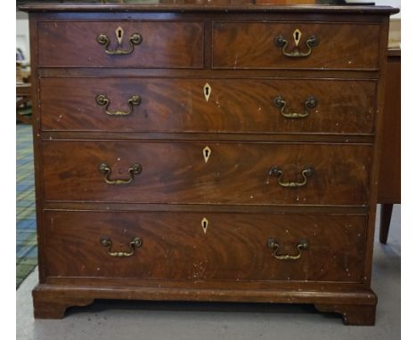 GEORGE III MAHOGANY CHESTwith a moulded top above two short and three long graduated and cockbeaded drawers with inset ivory 