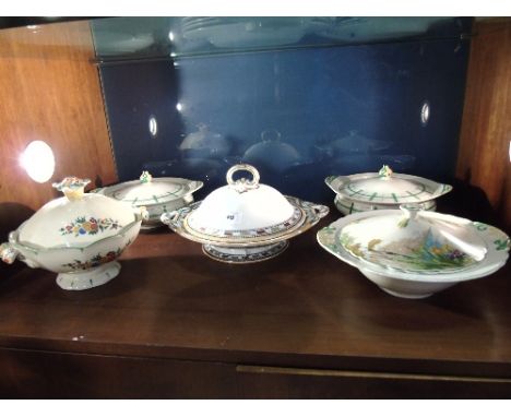 Five Tureens & Covers to include Mintons Vandyke, Masons with a decorative finial, a pair of Art Deco Solian Ware & Royal Sta