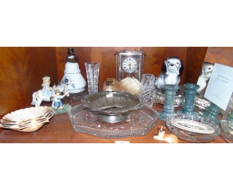 A Shelf of Decorative Items, to include a cased pair of plated goblets,frames, figures, etc. 