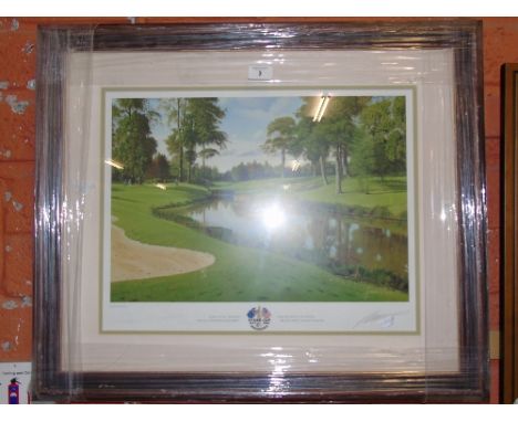 A Ryder Cup 2001: The 10th Green at the Belfry Coloured Print after Graeme Baxter. An Official Open Edition Signed Print, sig
