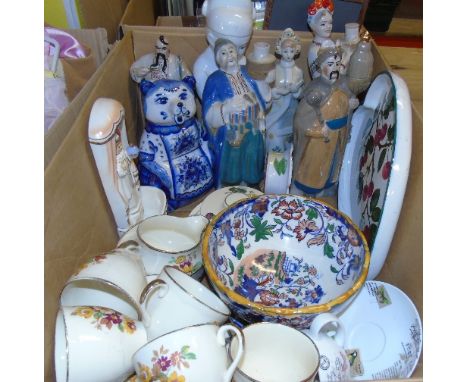 A Large Collection of Ceramics to include A Meakin Tea Service for Six, Seven Eastern Figures, Pedestal Bowl, A Holy Water Fo