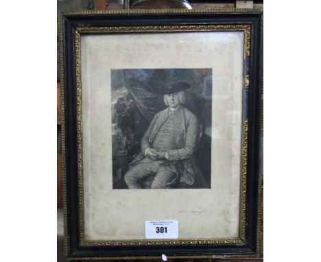 A Small Monochrome Portrait Print Depicting Mark Beaufoy. In a Hogarth style frame.