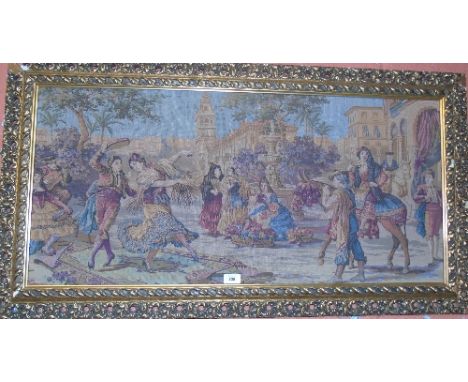 A Gilt Framed Tapestry - Continental Festival Scene.