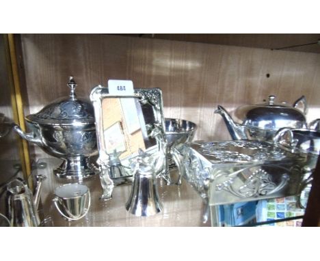 A Collection of Silver Plate comprising of a Coronet Three Piece Tea Service,  A Sauce Tureen, Cover and Ladle, A Lidded Box 