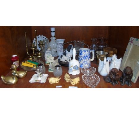A Shelf of Treen, Glass and Ceramics, to include Royal Stuart, etc.