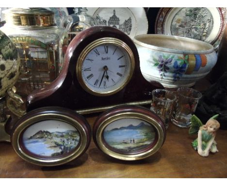 Shelf: A Pair of Oval Miniatures by Carol Ann Waldron depicting Killiney & Bray Head, together with  an Art Deco 'Decoro Pott