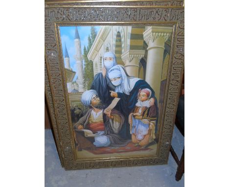 A Parisian Scene Print, Café Musicians 52 x 72cm, and another print depicting a Middle Eastern Interior scene, together with 