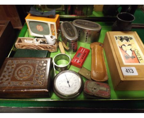 Chess set, Lloyds money banks, thermometer, whimsies and other sundries 