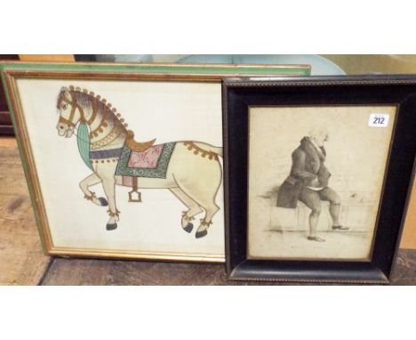Black and white print Gloucester Old Bank and a Persian style print of a horse 
