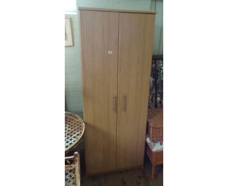 Light wood two door wardrobe with interior shelf 