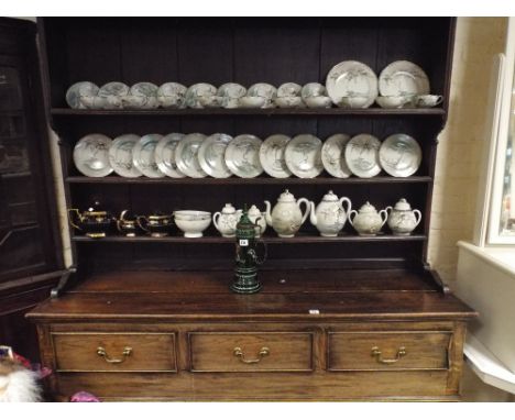 Early 20th century oak Welsh style dresser with shelf back, 3 drawers under and cross stretcher base 5'1 wide, 82" high      