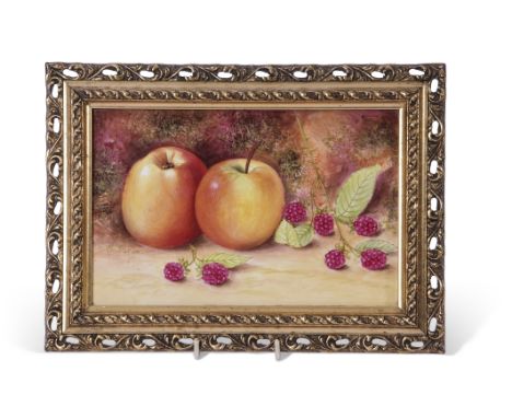 Royal Worcester style plaque painted with fruit, indistinctly signed, 22cm diam