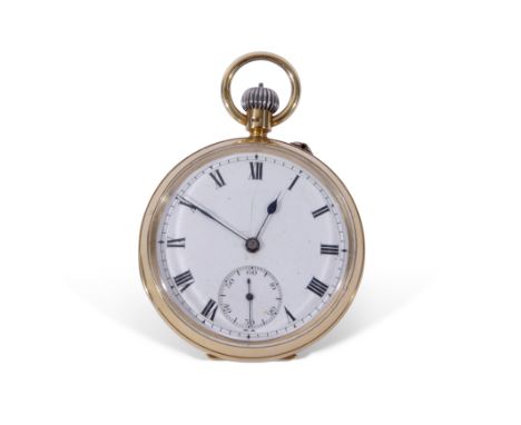 First quarter of 20th century hallmarked 18ct gold cased open faced pocket watch having blued steel hands to a white enamel d