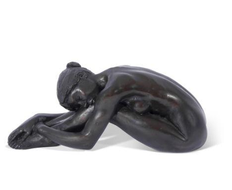 Tom Greenshield (contemporary British), bronze resin figure, "Chrissie resting", 25cm long