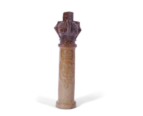 Stephen Green Imperial Pottery salt glazed commemorative flask modelled as a sceptre with VR cipher and Royal Coat of Arms su