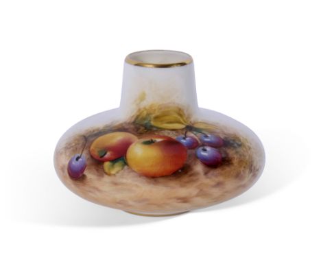 Small Royal Worcester vase decorated with fruit, indistinctly signed, 7cm high