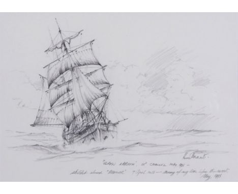 Kenneth Grant (British b.1934), A sketch of the tallship Soren Larsen, May 1993. Pencil on paper, signed and inscribed. 28 x 