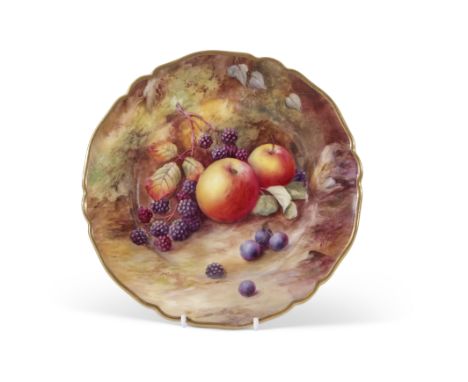 Royal Worcester plate painted with fruit, signed by H Price, puce factory mark to base, 23cm diam