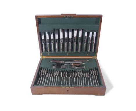 Elizabeth II canteen of silver flatwares in Dubarry pattern comprising two table spoons, six dessert spoons, six soup spoons,