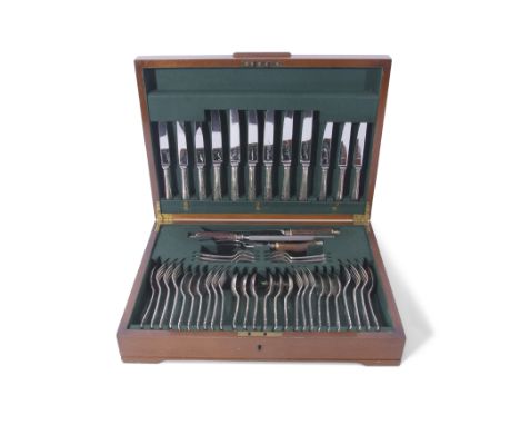 Elizabeth II canteen of silver flatwares in Dubarry pattern comprising two table spoons, six dessert spoons, six soup spoons,