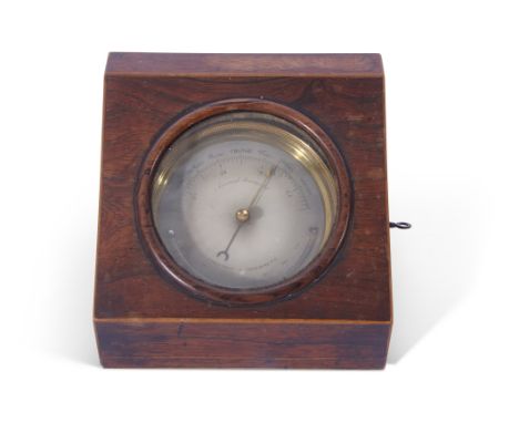 19th century circular aneroid barometer and thermometer combination, set in a polished brass case with suspension loop, the d