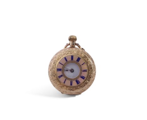 Last quarter of 19th/first quarter of 20th century Continental 18K gold cased half hunter fob watch, having blued steel hands