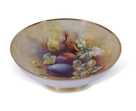 Caverswall plate with painted fruit decoration by R A Shufflebotham, limited editition 6/30, 23cm diam