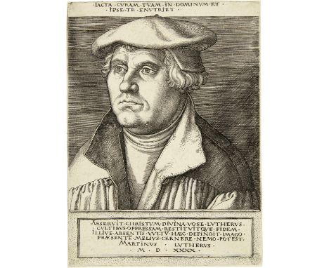 Heinrich Aldegrever (Paderborn 1502 - 1561 Soest)Martin Luther1540Kupferstich auf Bütten17,5x12,7 cm, BlattgrösseWerkverzeich