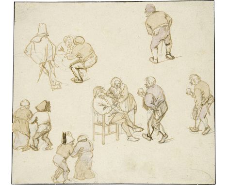 Isaack van Ostade (1621 Haarlem 1649)Skizzenblatt mit Wirtshausszene und EinzelfigurenUm 1642Feder in Bister, über leichter V