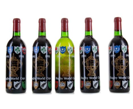 5 BOTTLES OF 1991 RUGBY WORLD CUP WINE FRANCE - RED BORDEAUX Each 12% ABV / 75clQty: 5