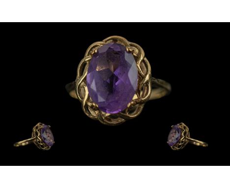 Ladies 9ct Gold &amp; Amethyst Set Dress Ring. Marked for 9ct. Approx Size Y. Approx Weight 3.7 grams.