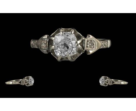 Edwardian Period 1901 - 1910 Ladies 18ct Gold and Platinum Diamond Set Ring, marked 18ct and platinum to interior of shank, t