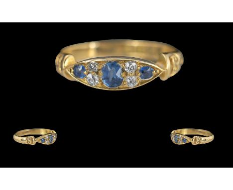Edwardian Period 1901 - 1910 Ladies Exquisite 18ct Gold Blue Sapphire and Diamond Set Dress Ring, Full Hallmark for Birmingha