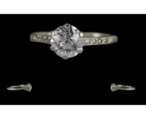 Ladies Excellent Quality Platinum Diamond Set Ring with diamond set shoulders, the centre, round faceted, Old European Cut di