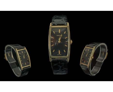 Longines Gents 14ct Gold Cased Mechanical Wrist Watch, Marked 14k Gold to Back Cover, With Longines Black Leather Watch Strap