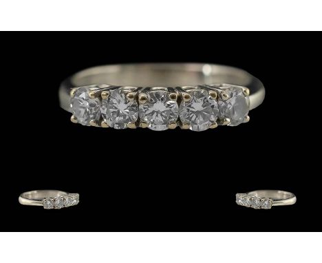 Ladies 18ct White Gold Five Stone Diamond Set Ring, marked 750 to interior of shank.  The well-matched five brilliant cut dia