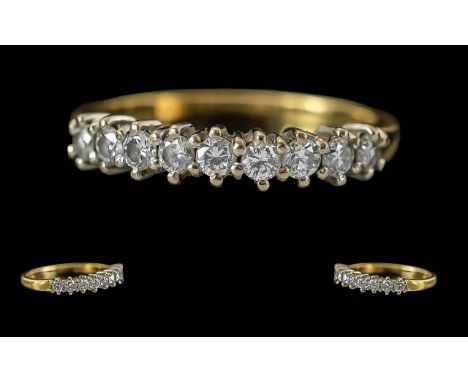 Ladies 18ct Gold Pleasing Nine Stone Diamond Set Ring, Full Hallmark to Interior of Shank. The Well Matched Diamonds of Good 
