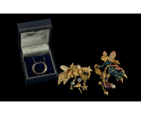 ( 2 ) Kirks Folly Gold Tone Twinkle The Tooth Fairy Vintage Brooches, Striking Colours / Designs, Both In Hardly Worn Conditi
