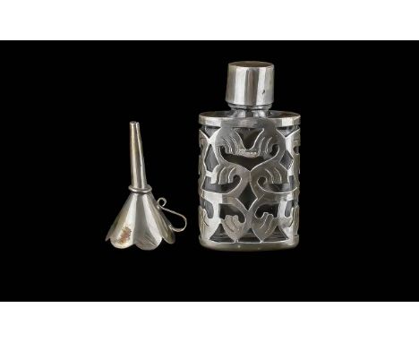 Vintage Silver Ladies Perfume Bottle with Funnel, Lovely Design / Quality. Approx Size with Top 5 by 3 cms.