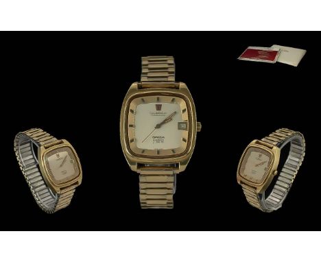 Omega Electronic F300 HZ Constellation Chronometer Gold on Steel Gents Wrist Watch. Date 1975. With Expanding on Gold on Stee