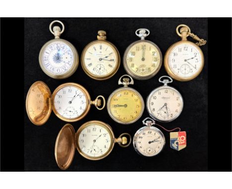 Collection of Vintage Pocket Watches, including Ingersoll, Elgin, Vivax, Waltham, Virtus, Etc. Nine in total.